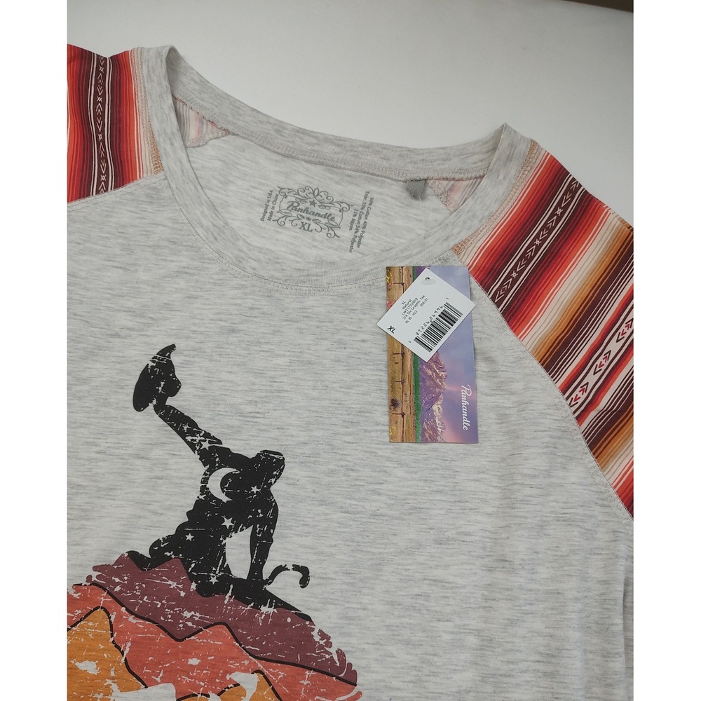 Panhandle Womens Raglan Graphic Tee XL Oatmeal Serape 3/4‎ Sleeve LW21T02859 NWT